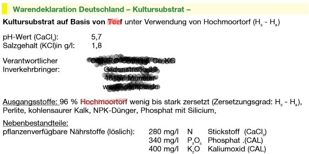 Warendeklaration mit Torf